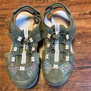 Lands’ End Womens Hiking Sandals Size 8D Floral Green Sport Water Shoes